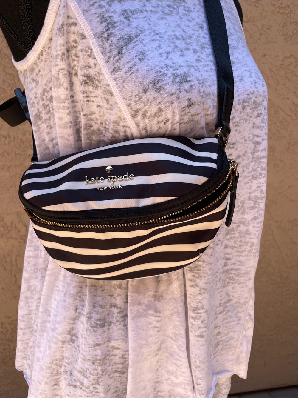 kate spade Black and White Striped Crossbody Belt Bag / Fanny Pack